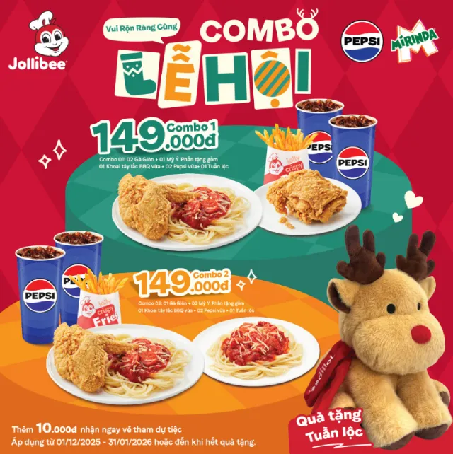 Combo 149K tặng gâu Tuần Lộc tại Jollibee Vũng Tàu